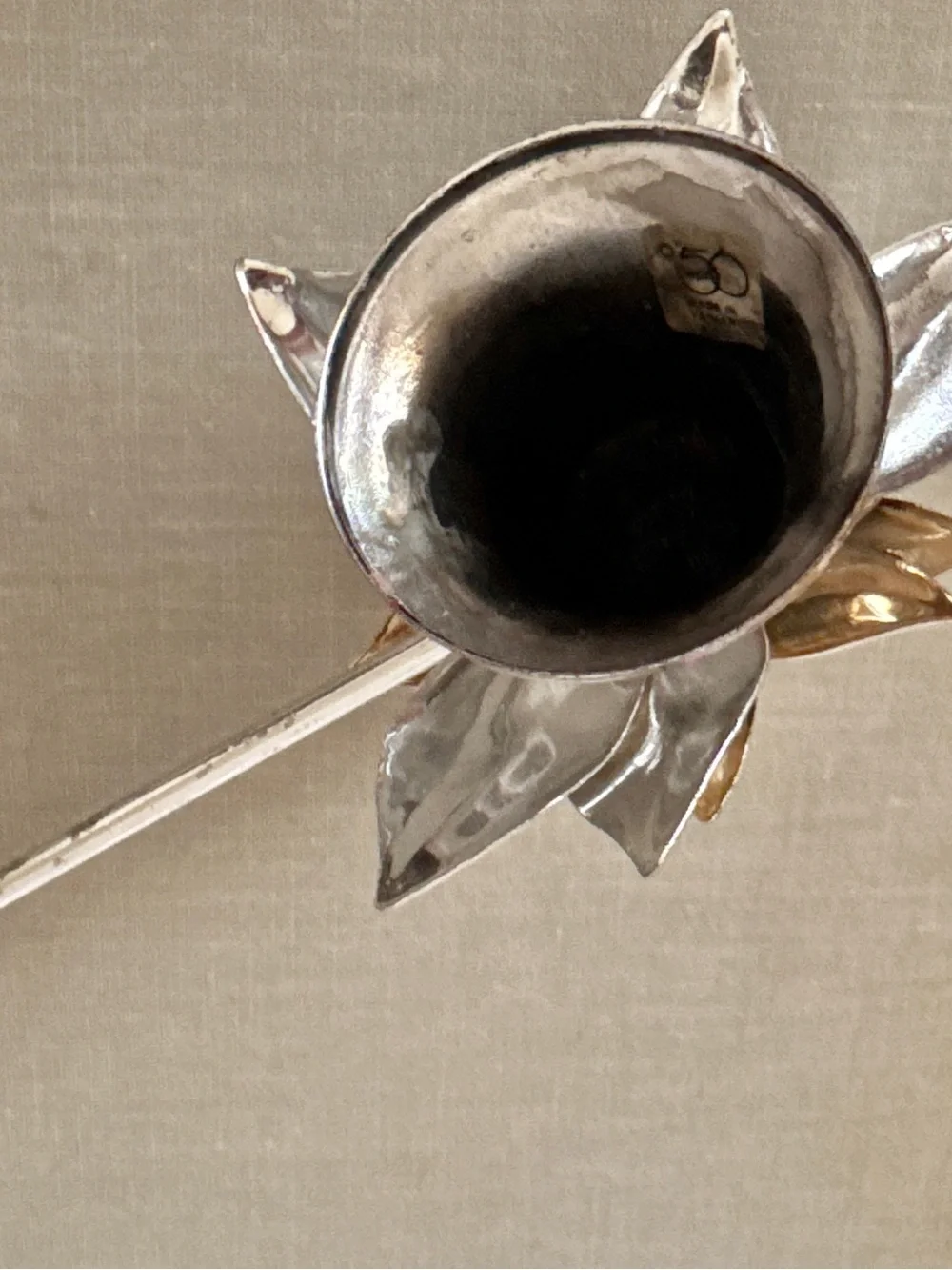 Vtg Dept 56 Christmas Poinsettia Candle Snuffer Gold & Silver Tone 1980s - HTF